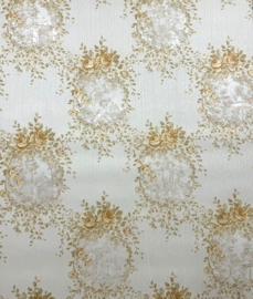 Goud vliesbehang Engelse ornamenten rozen bloemen