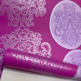 Retro vliesbehang roze lila zilver circels mandala's
