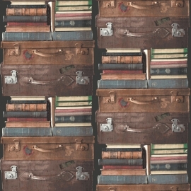 Exposed behang PE06019 Koffers & Boeken bruin