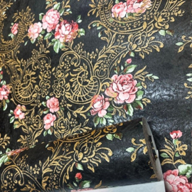 kunst behang romantische rozen mooie boeketten op marmerlook