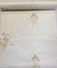 Glitter behang Creme beige bloemen 70 cm breed EXCLUSIEF Italiaans
