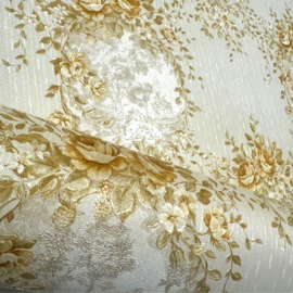 Goud vliesbehang Engelse ornamenten rozen bloemen