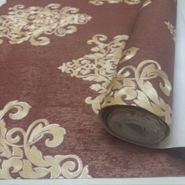 Rood goud barok behang dubbelbreed 36454-4