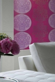 Retro vliesbehang roze lila zilver circels mandala's