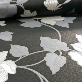 Bloemen glitter behang zwart A14101