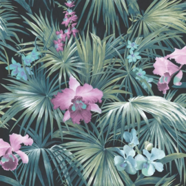 Behang met tropische bladeren en bloemen botanisch  G56433 Global Fusion