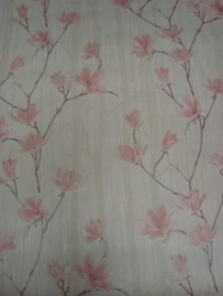 beige roze magnolia lambrisering bloemen behang vlies 54