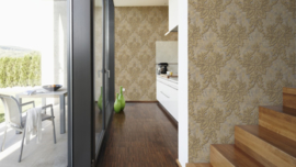 barok behang creme goud lambrie