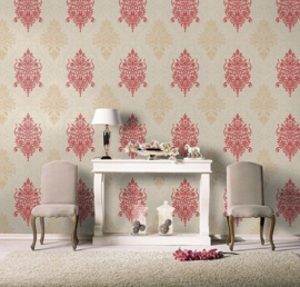 Barok behang rood creme 796155