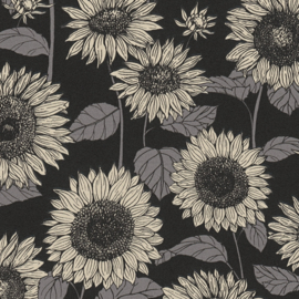 bloemen vlies behang zwart beige 37685-4