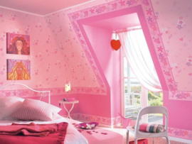 meisjes behang roze hartjes en love text met glitter 544008