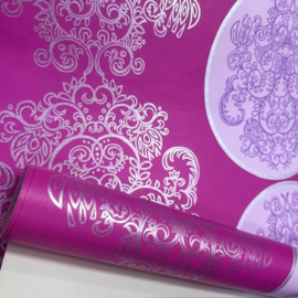 Retro vliesbehang roze lila zilver circels mandala's