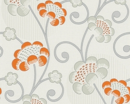 Behangpapier Bloemen Glitter Oranje Grijs  30054-1