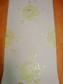 bloemen vinyl behang groen wit glinster 04