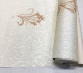 Glitter behang Creme beige bloemen 70 cm breed EXCLUSIEF Italiaans