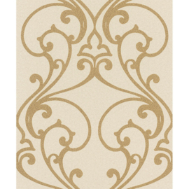 Glitter behang goud beige klassieke ornamenten