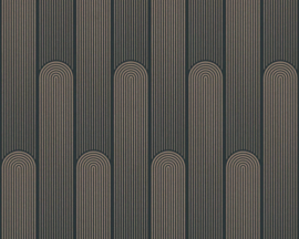 Grijs zwart retro behang 37678-3