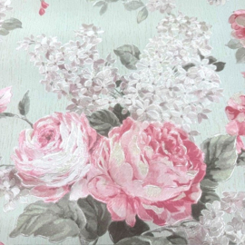 Bloemen behang roze 34148-3 rozen bladeren glitter