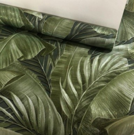 Jungle behang glitter grote bladeren groen