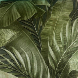 Jungle behang glitter grote bladeren groen