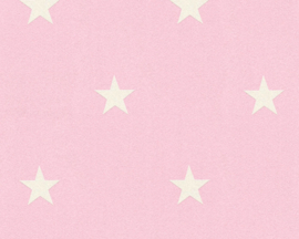 wit roze sterren behang 35991-2