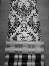 barok behang vinyl zwart zilver streep 03