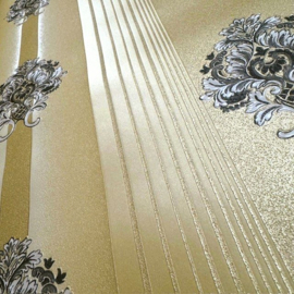 Goud streep ornamenten behang luxueuze en elegante uitstraling
