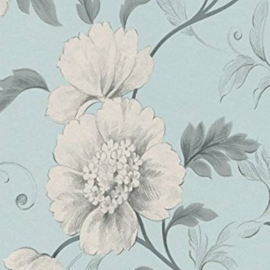 blauw Bloemen behang Rasch 226102