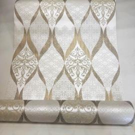 Barok behang goud creme diamanten voelbaar stuctuur