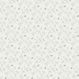 Noordwand Miniatures 3 G67853 Wit Vliesbehang – Bruine Vlindertjes & Mooie Bloemen