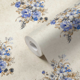 Bloemen behang blauw 37225-2