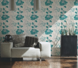 bloemen behang blauw 95881-4