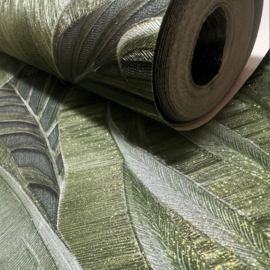 Jungle behang glitter grote bladeren groen