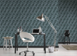Blauw retro 3D behang 38827-1