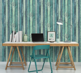 hout behangpapier groen/blauw 36282-1