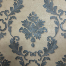 Blauw wit 3D barok behang textiel look