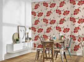 Bloemen behang rood goud 94429-3