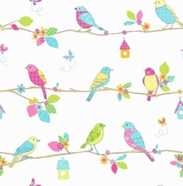 pip vogels behang blauw roze mooi ACTIE n18