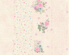 roze bloemen strepen behang 35878-1