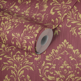 Rood goud barok textiel behang glitter 30659-6