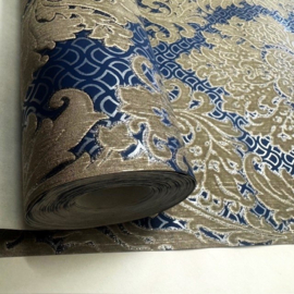 Velvet blauw goud barok behang klassiek vintage
