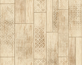 Hout behang vintage verouderd beige bruin 33089-4