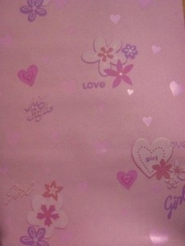 Ongebruikt meisjes behang roze hartjes en love text met glitter 544008 QG-32