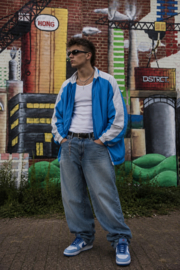 Chaqueta Cortavientos Vintage – Estilo Retro Deportivo en Azul y Blanco - SIZE M/L