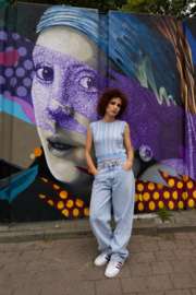 Vintage Gebreide  70S Top in Pastelblauw - Size: S