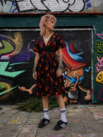 Vestido vintage de los años 70 con estampado floral geométrico - SIZE: XS