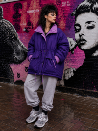 Vintage 90s Paarse Puffer Jas - Size: L