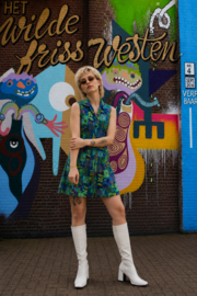 Vintage 70's Mod Jurk met Psychedelische Print - Size 40