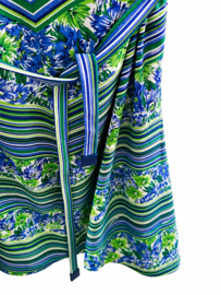 Vintage 70s Zomerjurk met Bloemen- en Strepenprint - Size: M