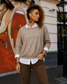 Leren Tuniek in Taupe met Patchwork Design - Size: L